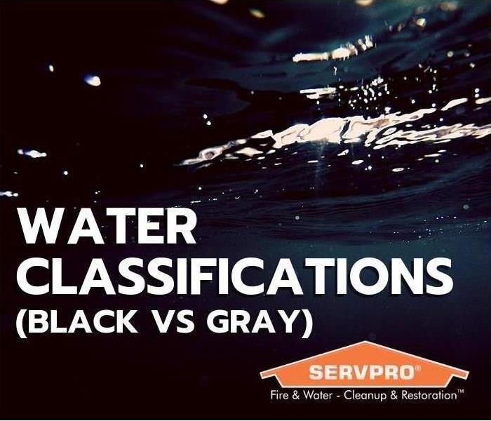 Image of black water with letters stating "Water classifications (Black vs Gray)"