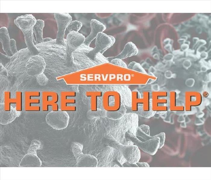 Image of coronavirus with orange letters stating Here to Help