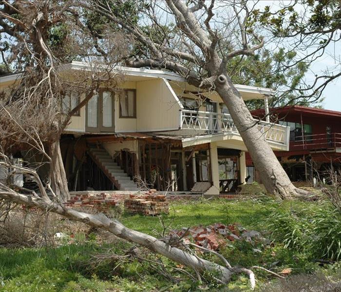 Image of a tree that fell on top of a house during a storm