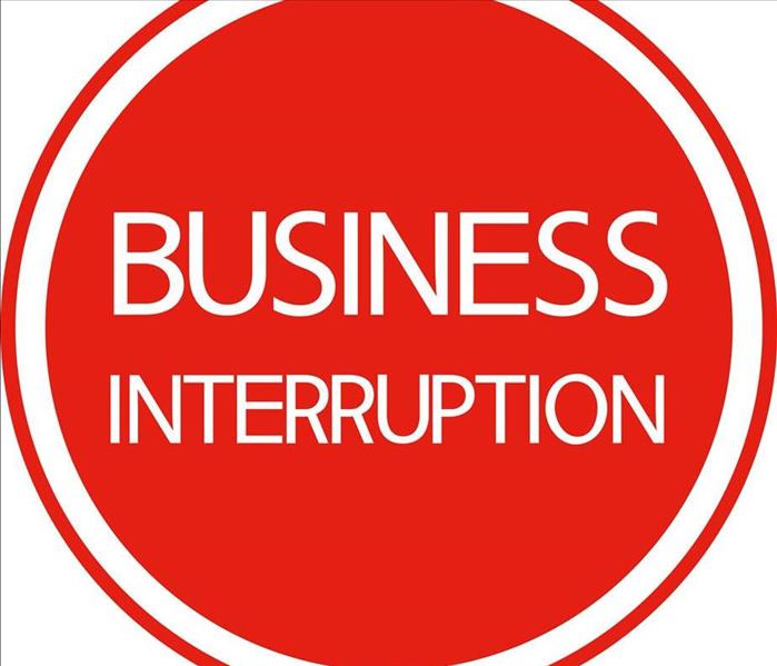 Image of a red sign with white letters stating "Business Interruption"